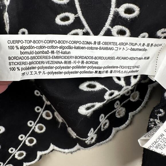 Zara Trafaluc Collection Blouse Top Embroidered Eyelet Floral Crop Black L Boho - Picture 13 of 16